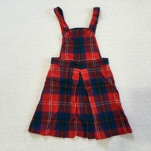 Vtg Sears Girls Plaid Jumper Dress Red Blue Green 6X Acrylic Button Front